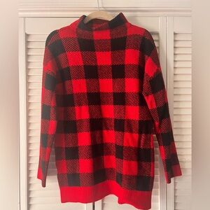 LOFT Red and Black Buffalo Plaid Turtleneck Sweater